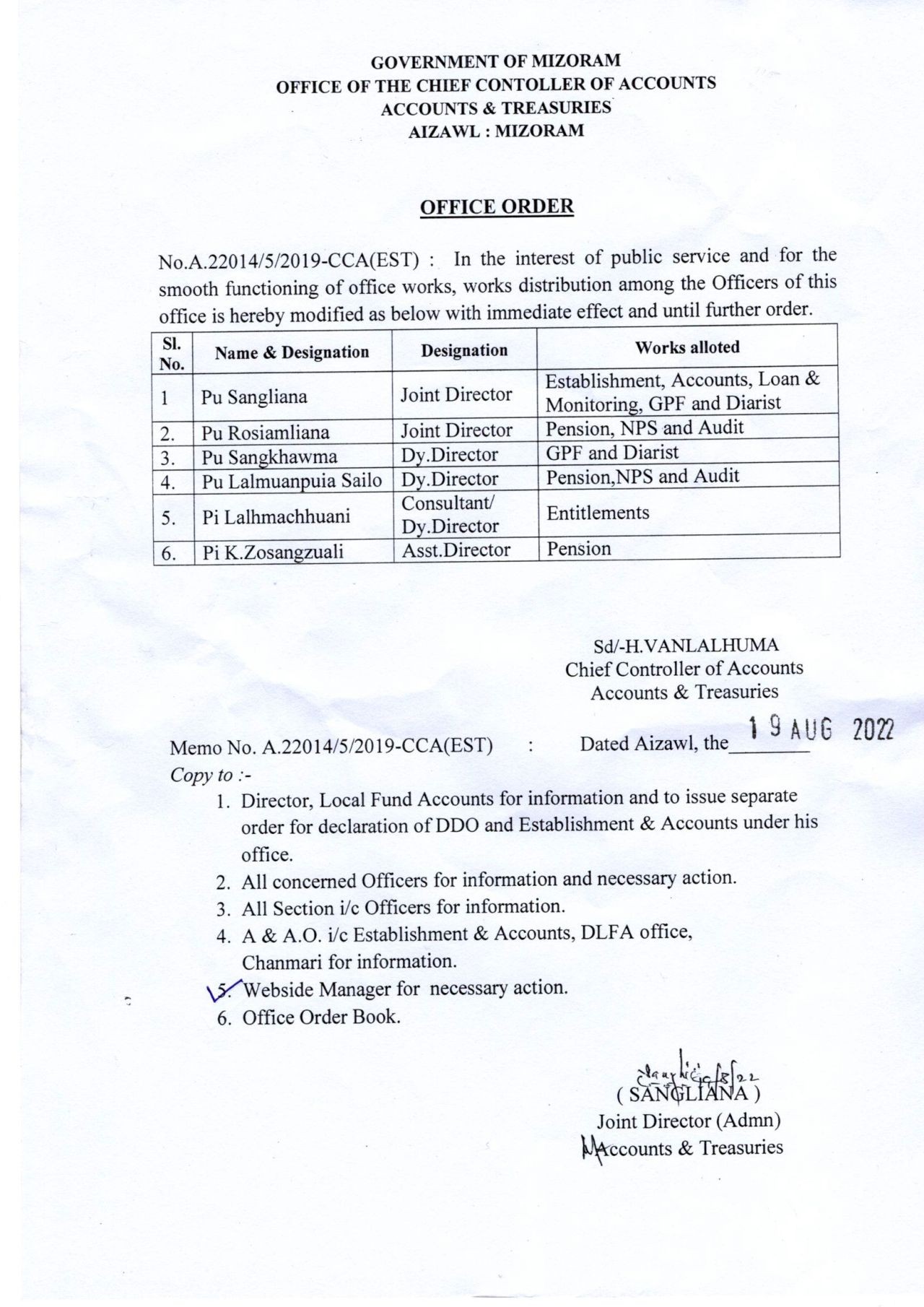 Office of the Chief Controller of Accounts, Accounts & Treasuries,  Government of Mizoram, India